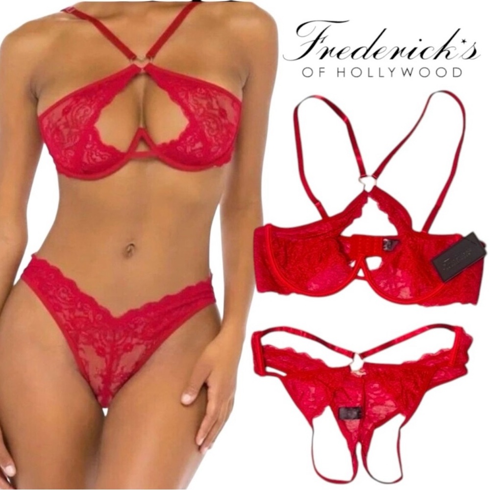 Frederick's of Hollywood  Women’s Lover Floral Lace Bra Set  Red Size L/XL